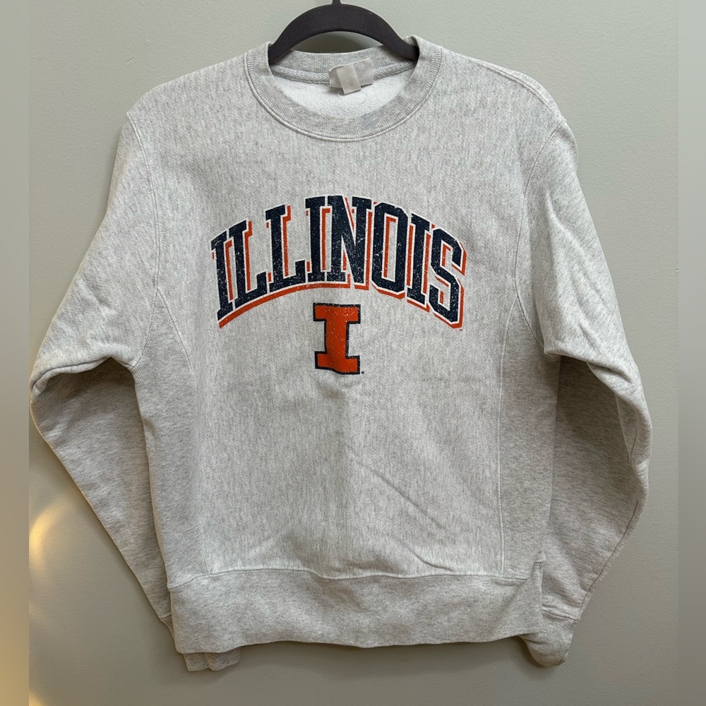 Champion Light Gray Illinois Crewneck Sweater